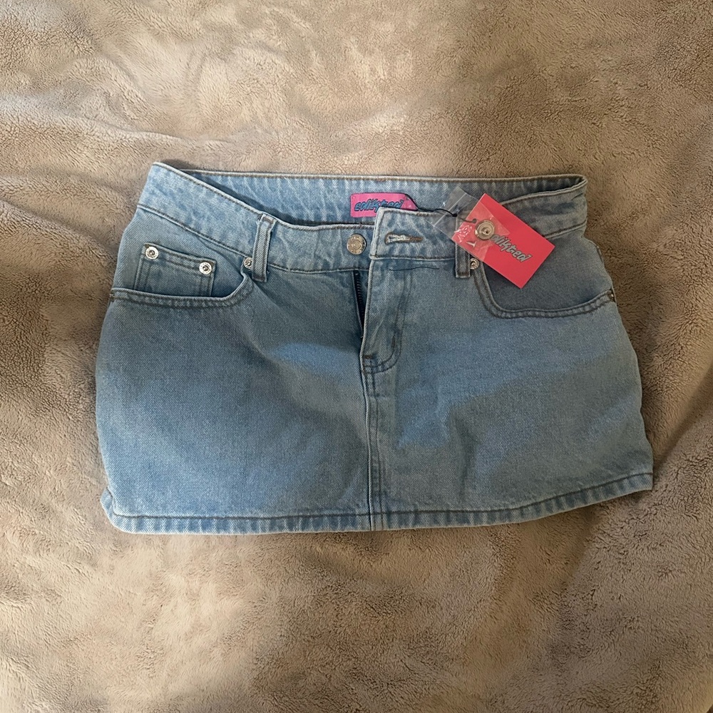 Edikted Blue Denim Mini Skirt